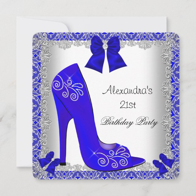 Invitation Chaussure à talon haut bleu pour 21e anniversaire  (Devant)