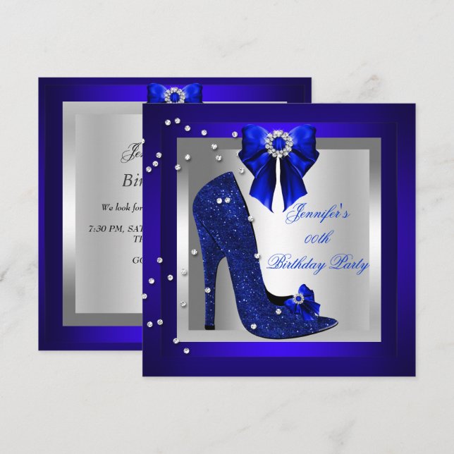Invitation Chaussure à talon haut bleu royal Anniversaire Arg (Devant / Derrière)
