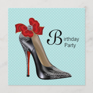 Invitation Chaussure à talon haut bleu sarcelle rouge noir po