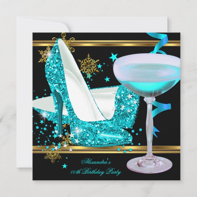 Invitation Chaussure à talon haut Champagne Or Turquoise Pail (Devant)
