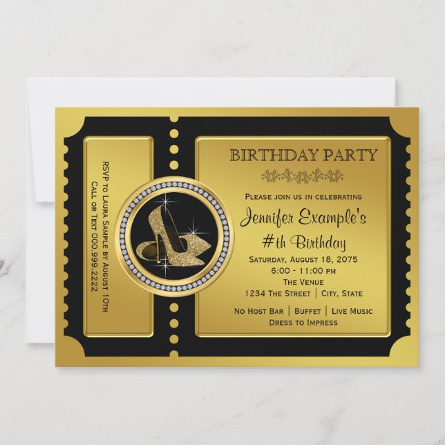 Invitation Chaussure à talon haut dorée Fête d'anniversaire (Devant)