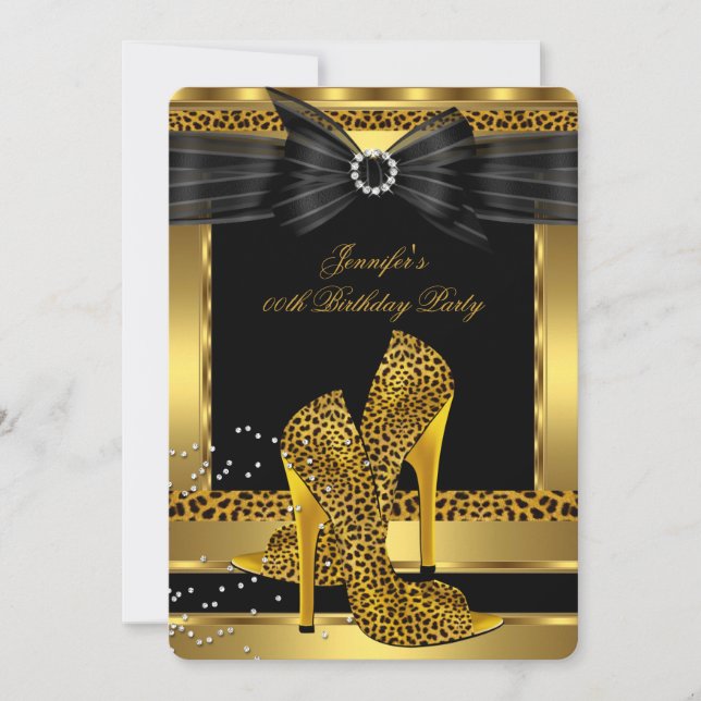 Invitation Chaussure à talon haut Leopard doré Anniversaire n (Devant)