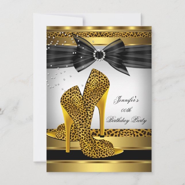 Invitation Chaussure à talon haut Léopard doré Fête d'anniver (Devant)