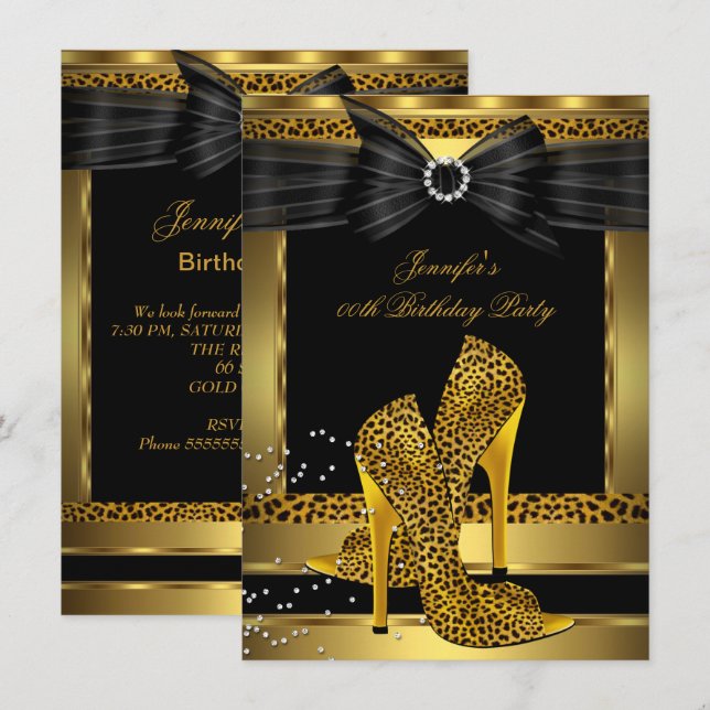 Invitation Chaussure à talon haut Léopard doré Soirée d'anniv (Devant / Derrière)