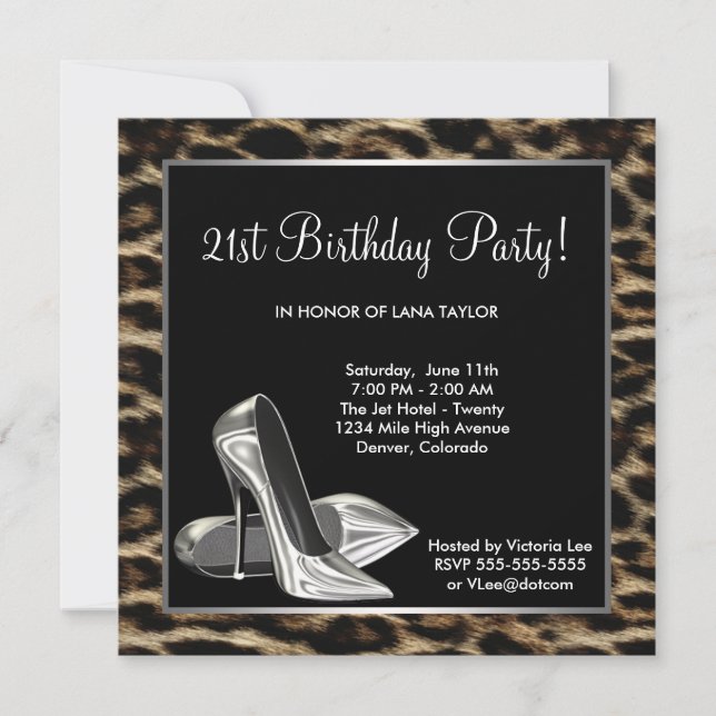 Invitation Chaussure à talon haut léopard pour l'anniversaire (Devant)
