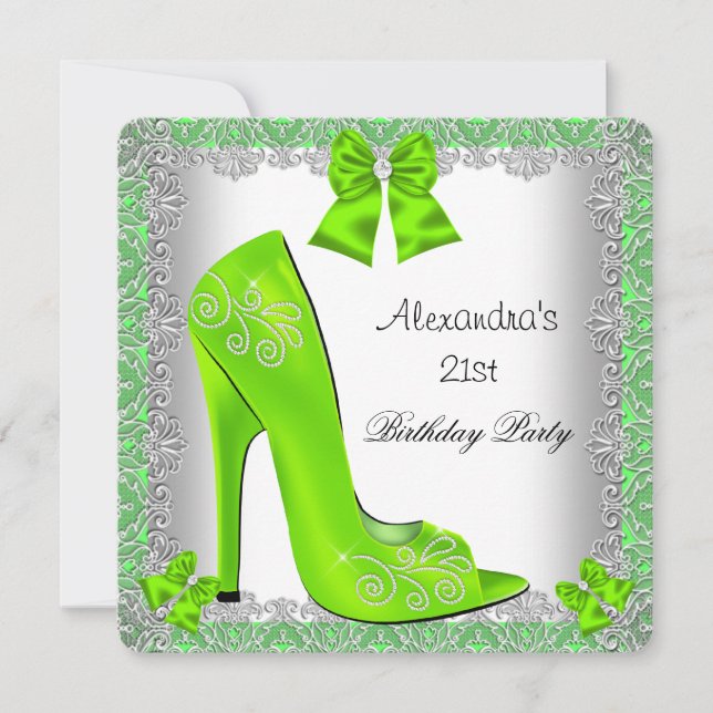 Invitation Chaussure à talon haut lime pour 21e anniversaire  (Devant)