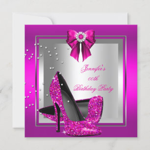 Invitation Chaussure à Talon Haut Pailletée Rose Argent Fête 