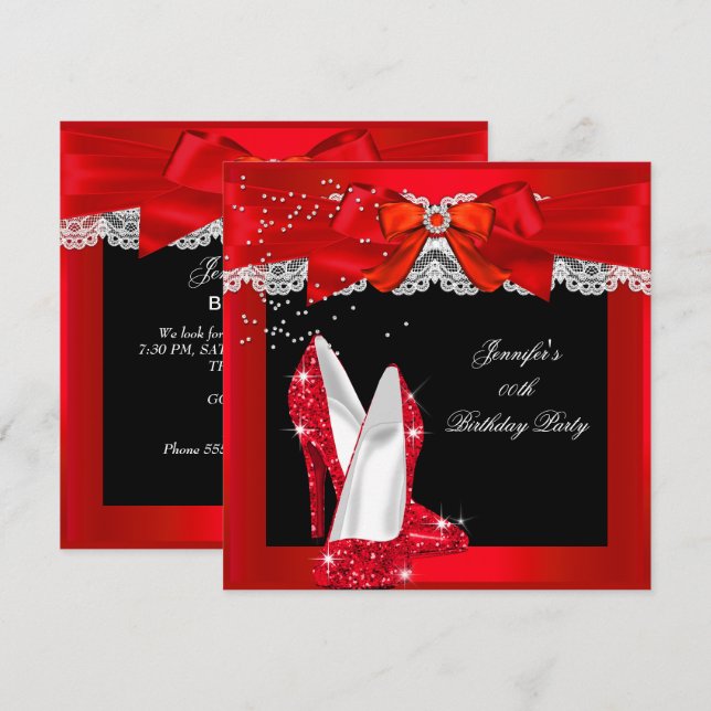 Invitation Chaussure à talon haut pailletée rouge pour fête d (Devant / Derrière)