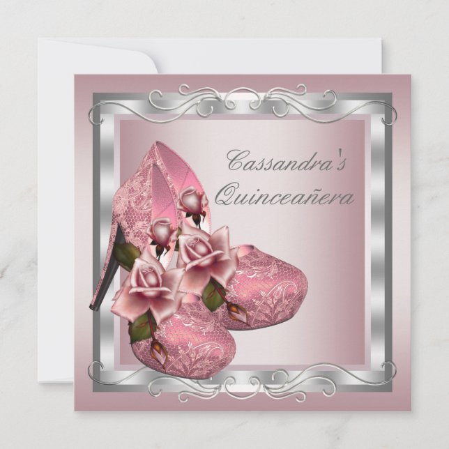 Invitation Chaussure à talon haut Rose rose Quinceanera (Devant)