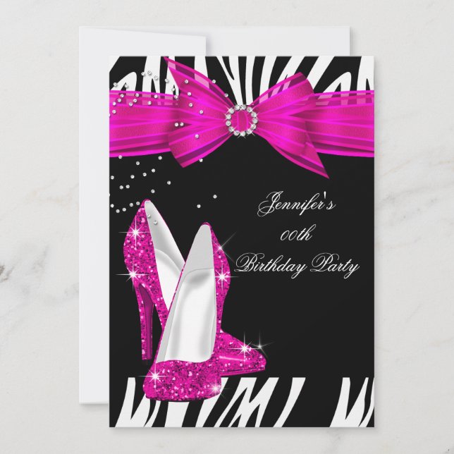 Invitation Chaussure à talon haut rose vif Zebra Noir Anniver (Devant)