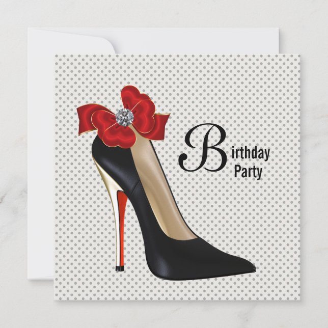 Invitation Chaussure à talon haut rouge à pois noirs pour fêt (Devant)