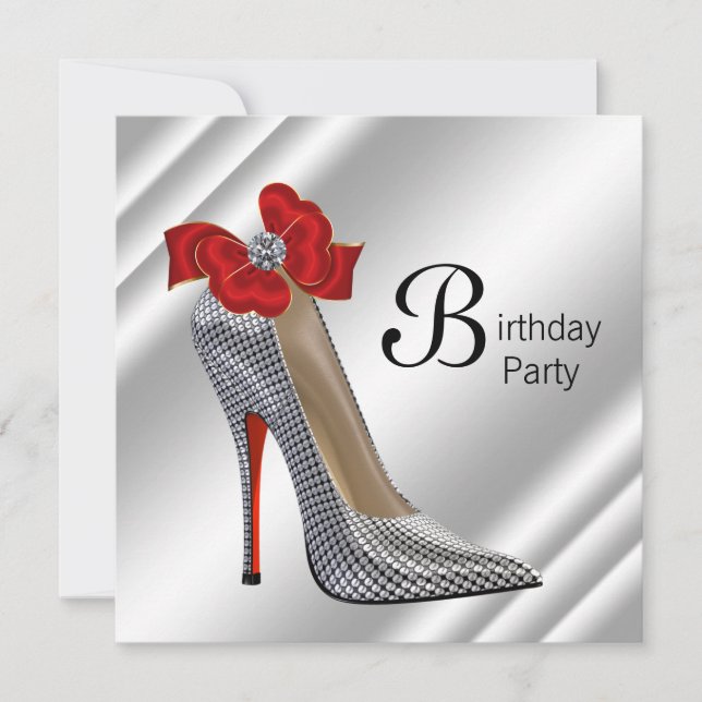 Invitation Chaussure à talon haut rouge noir pour fête d'anni (Devant)