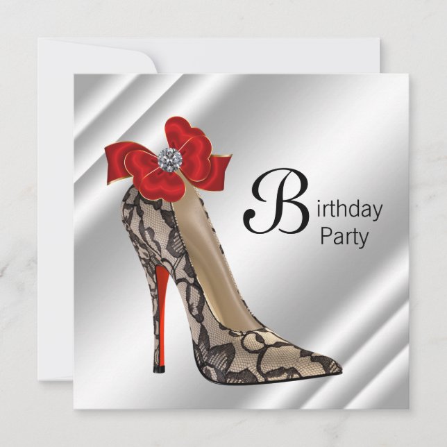 Invitation Chaussure à talon haut rouge noir pour fête d'anni (Devant)
