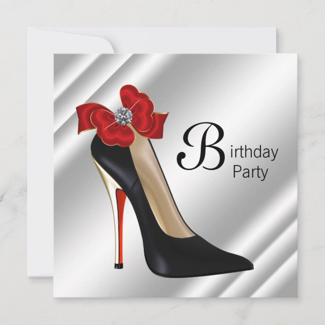 Invitation Chaussure à talon haut rouge noir pour fête d'anni (Devant)