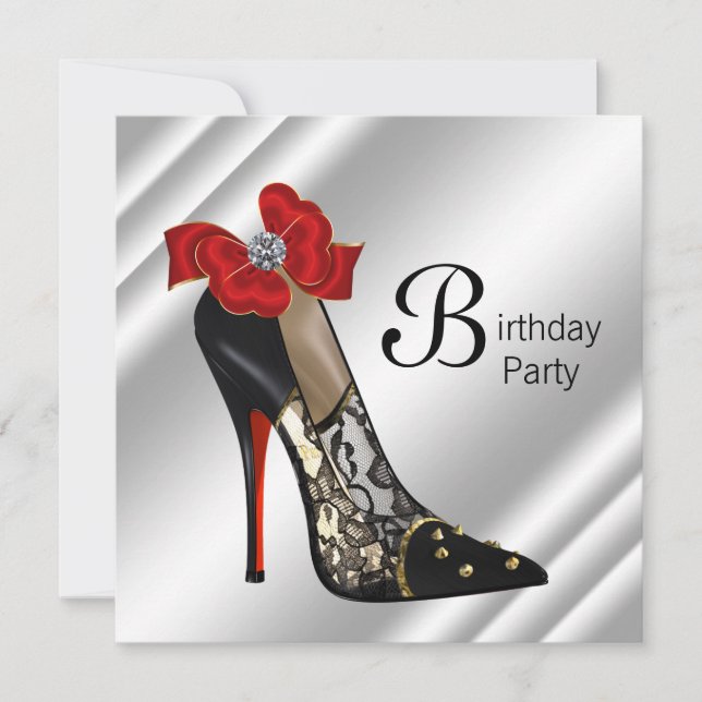 Invitation Chaussure à talon haut rouge noir pour fête d'anni (Devant)