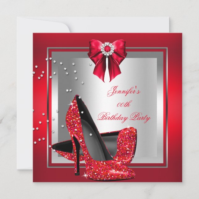 Invitation Chaussure à talon haut rouge pailletée Fête d'anni (Devant)
