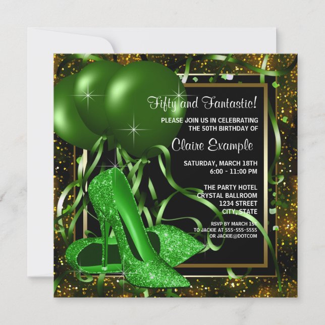 Invitation Chaussure à talon haut vert émeraude pour l'annive (Devant)