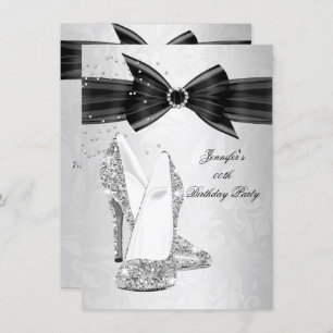 Invitation Chaussure à talon noir Silver Diamond Anniversaire