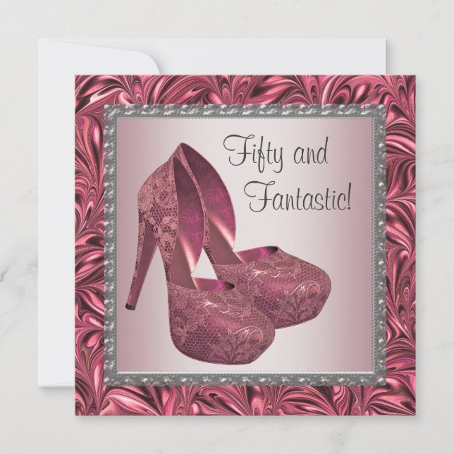 Invitation Chaussure à Talons Hauts Femme Rose 50e Anniversai (Devant)