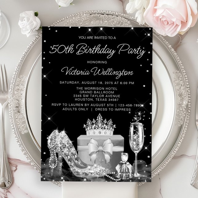 Invitation Chaussure argentée noire pour femme pour une fête  (Créateur téléchargé)
