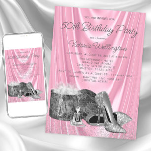 Invitation Chaussure argentée rose pour femme, anniversaire t