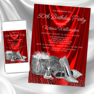 Invitation Chaussure argentée rouge pour femme, anniversaire,