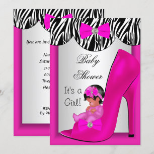 Invitation Chaussure bébé fille rose chaud ethnique 2E pour b
