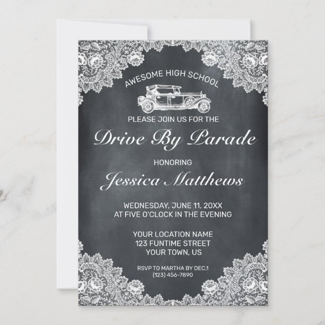 Invitation Chaussure Blackboard & White Lace Drive By Parade (Devant)