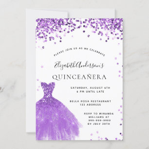 Invitation Chaussure blanche violette de Quinceanera glam par