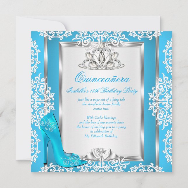 Invitation Chaussure Bleue de Cendrillon pour les 15 ans de Q (Devant)