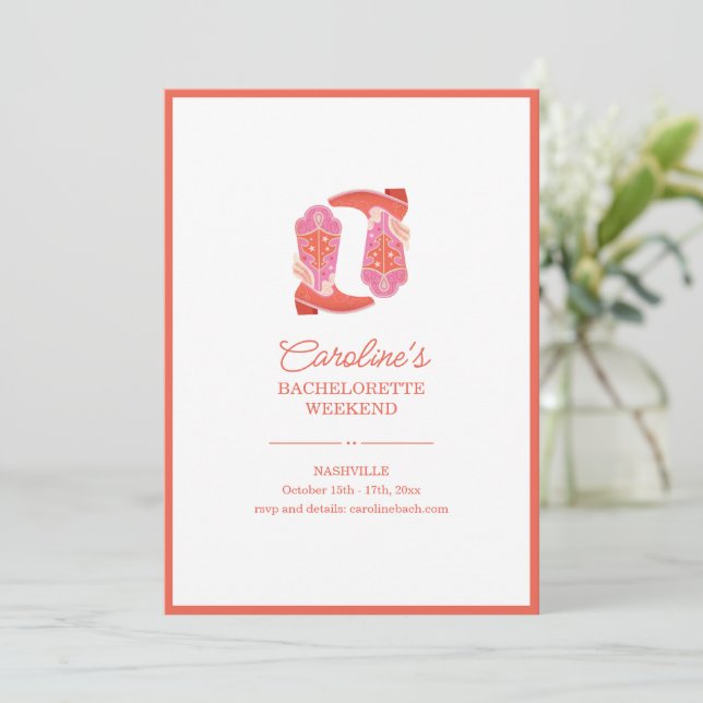 Invitation Chaussure de cow-boy occidentale orange rose pour  (Debout devant)