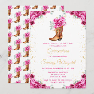Invitation Chaussure de cowboy florale en or rose chaud pour 