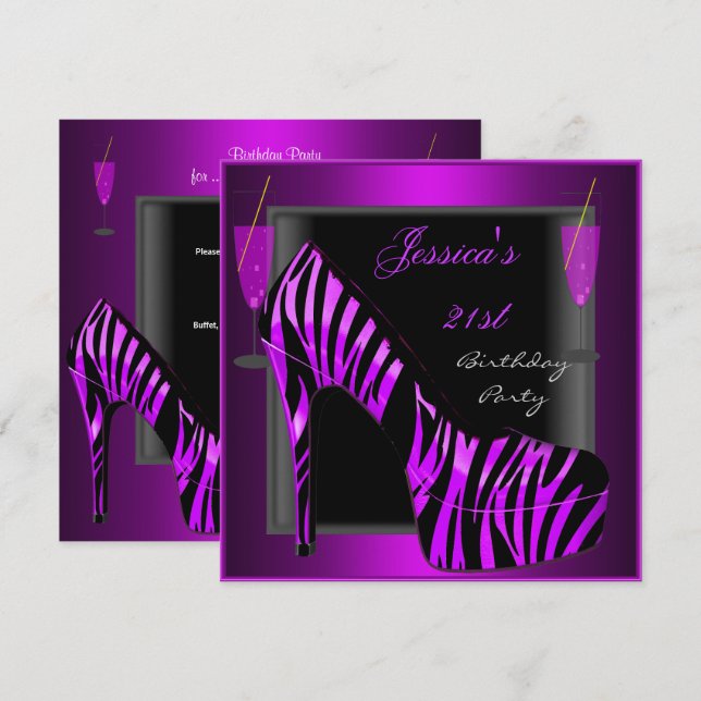 Invitation Chaussure de fête d'anniversaire 21 ans Violet Noi (Devant / Derrière)
