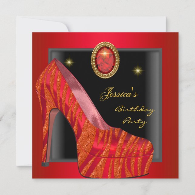Invitation Chaussure de fête d'anniversaire Or Rouge Noir Zèb (Devant)