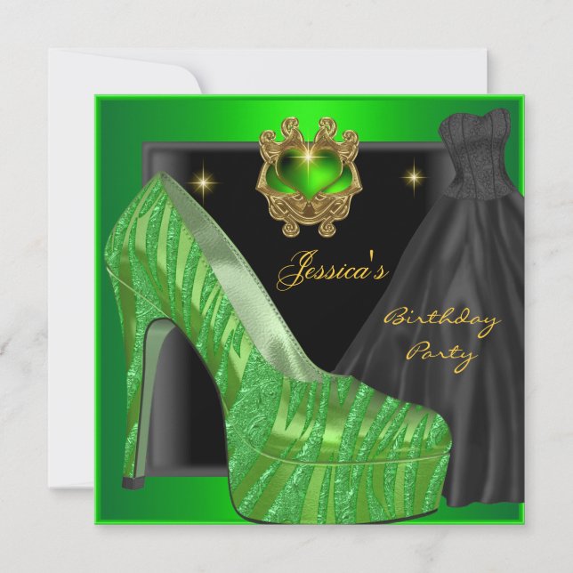 Invitation Chaussure de fête d'anniversaire Or Vert Citron No (Devant)