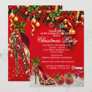 Invitation Chaussure de fête de Noël de vacances de boule de