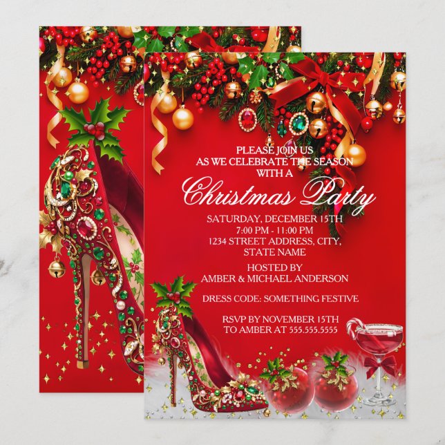 Invitation Chaussure de fête de Noël de vacances de boule de  (Devant / Derrière)