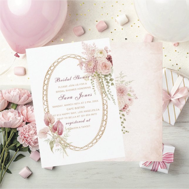 Invitation Chaussure de mariée fleurs rose bordeaux Aquarelle (Créateur téléchargé)