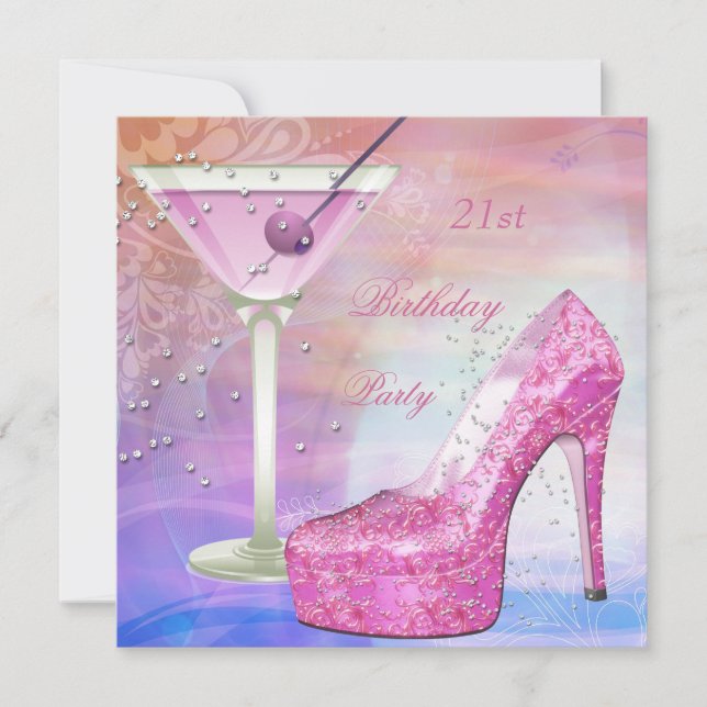 Invitation Chaussure de martini blanche rose bleue pour fête  (Devant)