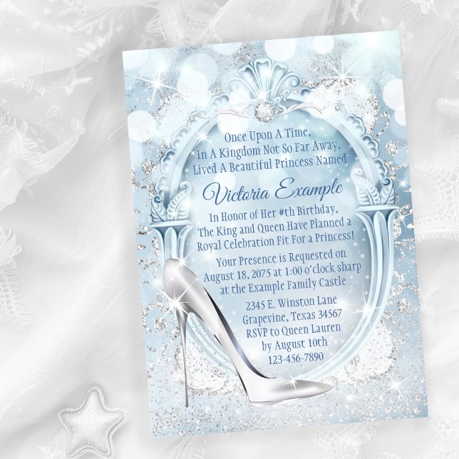 Invitation Chaussure de verre de Cendrillon Fête d'anniversai (You can change all of the wording and font style on this pretty any occasion invitation.)