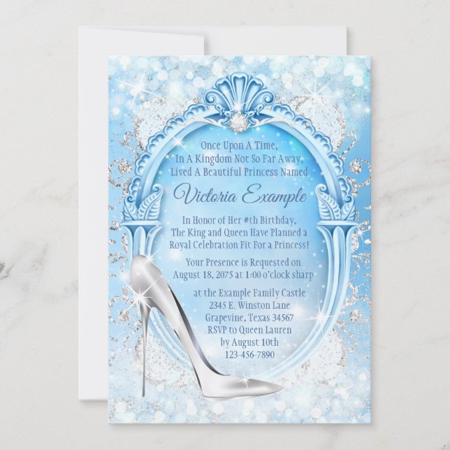 Invitation Chaussure de verre de Cendrillon Fête d'anniversai (Devant)