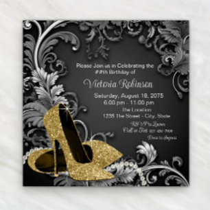 Invitation Chaussure d'or noir pour femmes fête d'anniversair