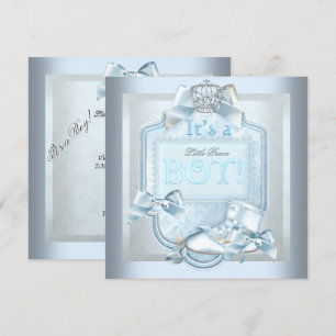 Invitation Chaussure en damas bleu bébé garçon Baby Shower Pr