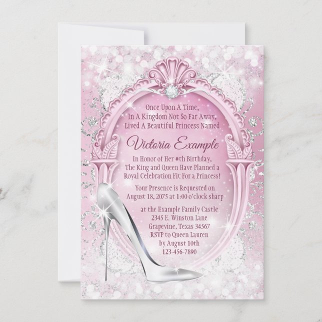 Invitation Chaussure en verre Cendrillon rose Quinceanera (Devant)