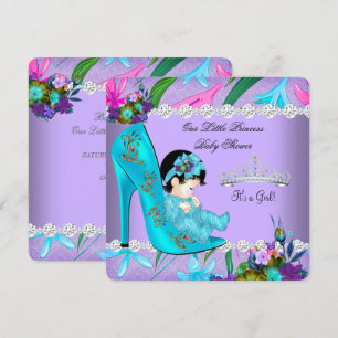 Invitation Chaussure Fleurie Violette et Sarcelle pour Baby S