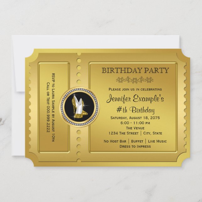 Invitation Chaussure Gold High Heel Golden Ticket Anniversair (Devant)