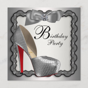 Invitation Chaussure haute talon noir et argent Fête d'annive