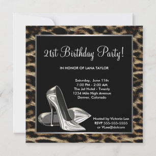 Invitation Chaussure Leopard High Heel Femmes Anniversaire