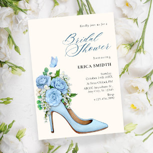 Invitation Chaussure nuptiale fleurie bleu talons hauts