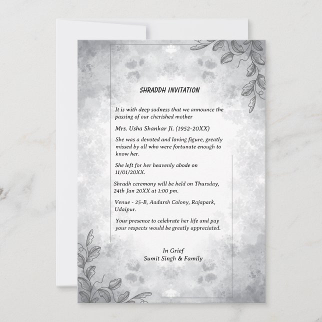 Invitation Chaussure Sandesh Hindu Shraddh (Devant)